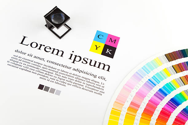 A cmyk color guide and paper template stock photo