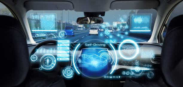 cockpit des futuristischen autonome auto. - autonome technologie stock-fotos und bilder