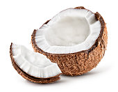 istock Coco. Coconut half and piece isolated. Cocos white. Full depth of field. 1158975559