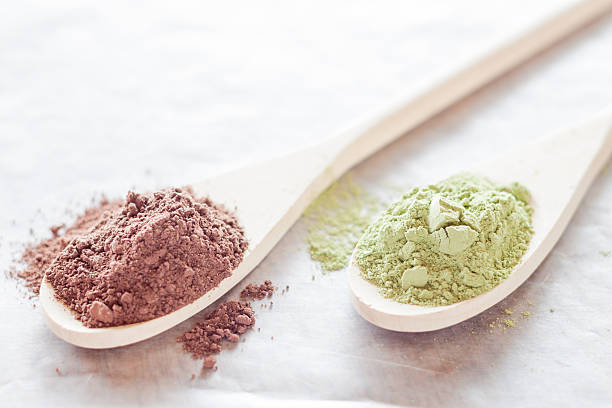 Cocoa and green tea powder heap, stock photo