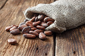 istock Cocoa (cacao) beans in sackcloth bag 991342896