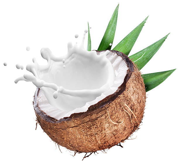 Coconut with milk splash inside. Coconut with milk splash inside. File contains clipping paths. coconut milk stock pictures, royalty-free photos & images