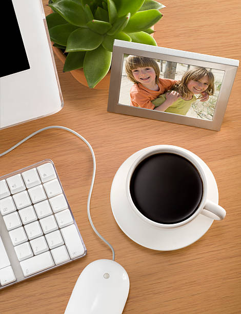 Coffee and Photo  desk photos stock pictures, royalty-free photos & images