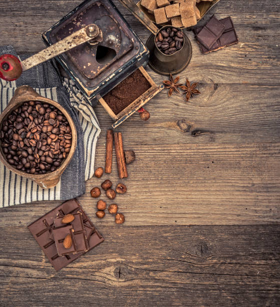 coffee beans and chocolate stock photo
