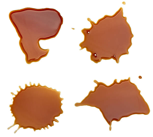coffee drink beverage splashing stain dirty collection of coffee stains on white background. each one is shot separately spilling stock pictures, royalty-free photos & images