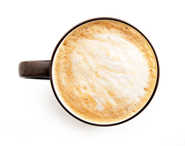 coffee in cup high angle view of foam coffee in cup on white. latte stock pictures, royalty-free photos & images