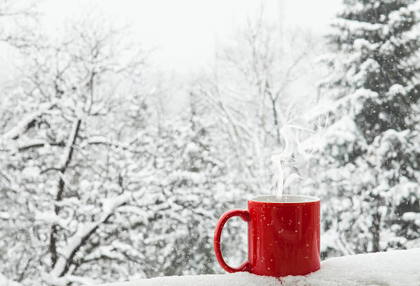 Coffee in the snow stock photo
