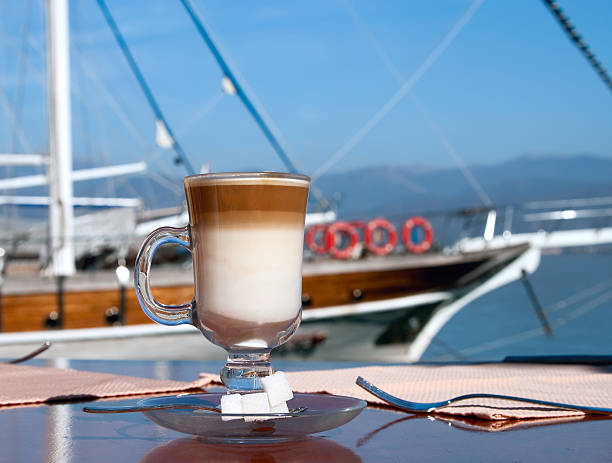 Coffee - Latte on harbor stock photo