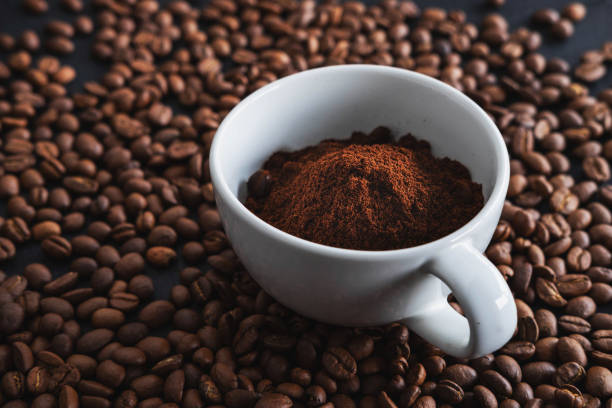 Coffee powder in a coffee cup stock photo