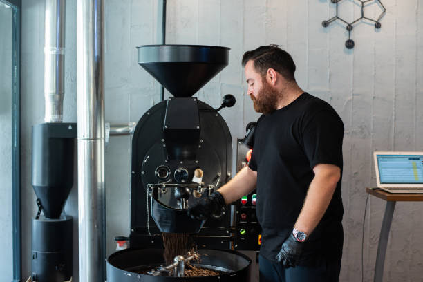 Coffee roasting in a small shop stock photo