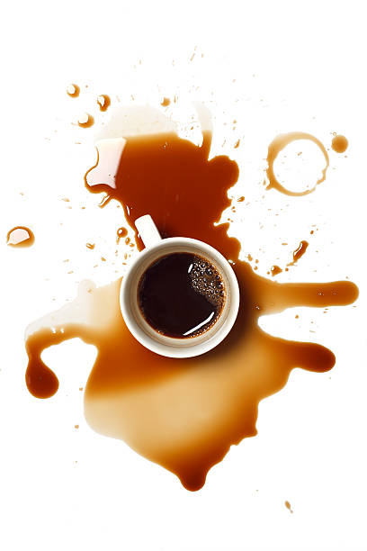coffee spill stain accident white background stock photo