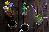 istock coffee table with handmade flower by crochet, coffee cup, amazing artwork 1404979870