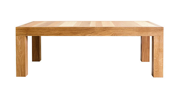Coffee table with top made of different kinds of wood stock photo