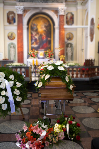 Coffin In Catholic Church Stock Photo - Download Image Now - iStock