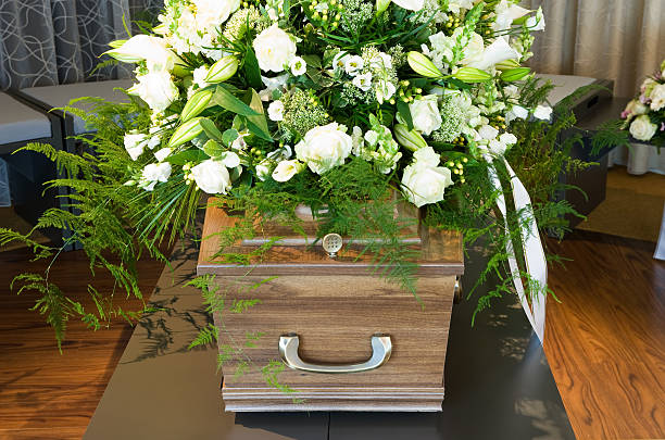 Coffin in morgue stock photo