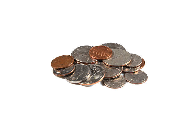 Coins of US Coins including pennies, nickles, dimes and quarters. dime stock pictures, royalty-free photos & images