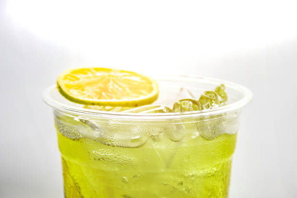 Cold lemonade with lemon slice stock photo