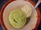 冷たい甘い伝統的な抹茶グリーン ティー アイス クリーム トップ ビュー