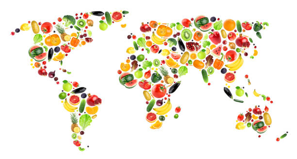 collage van groenten en fruit - world of fruit stockfoto's en -beelden