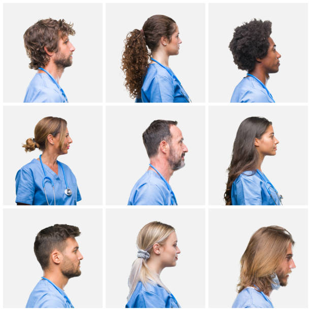 Collage of group of professional doctor nurse people over isolated background looking to side, relax profile pose with natural face with confident smile. Collage of group of professional doctor nurse people over isolated background looking to side, relax profile pose with natural face with confident smile. lateral surface photos stock pictures, royalty-free photos & images