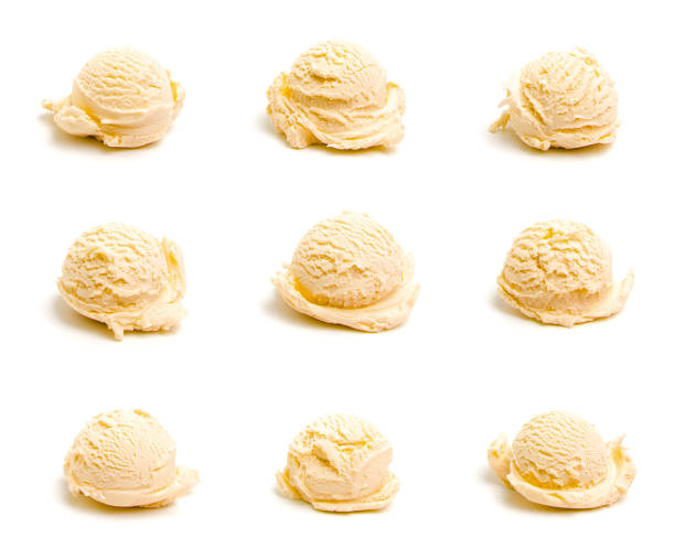 Collage of Nine Different Scoops of Ice Cream stock photo