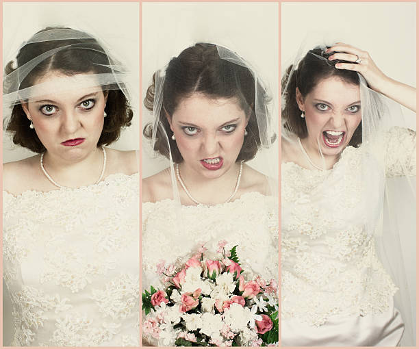 Collage of upset brides stock photo