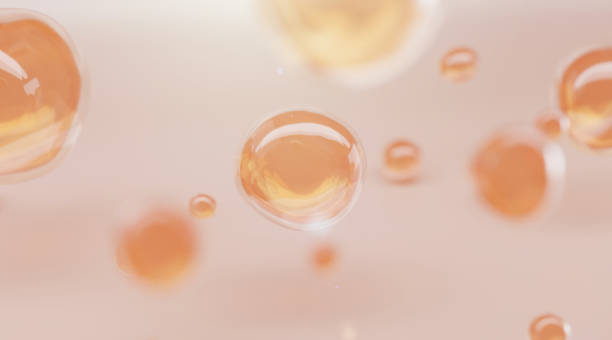 3D Collagen Skin Serum and Vitamin illustration isolated on orange background. stock photo
