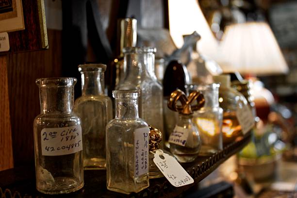 Collection of Antique Glass Bottles stock photo