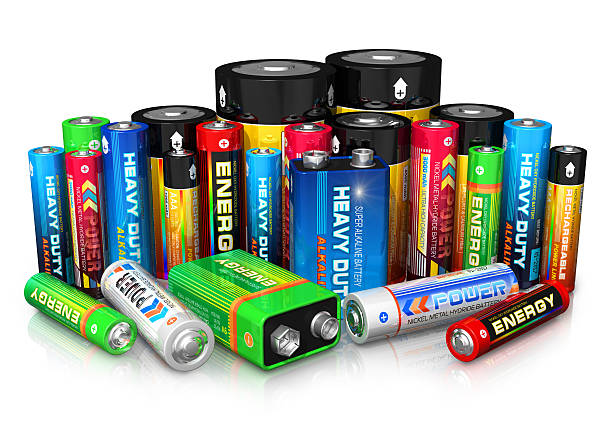 Collection of different batteries stock photo