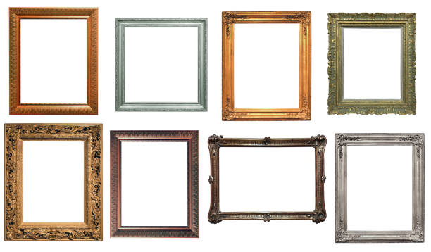 Collection of isolated frames Collection of various antique frames on white background collection photos stock pictures, royalty-free photos & images