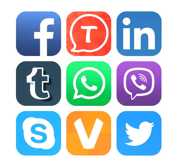 collection of popular social networking icons - whatsapp stok fotoğraflar ve resimler