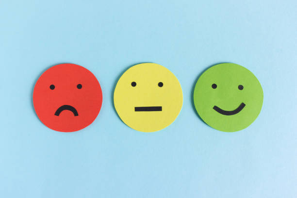 Collection of smileys for giving feedback or rating stock photo