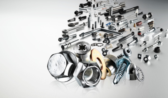 A shiny collection of hardware, nuts and bolts and fasteners.