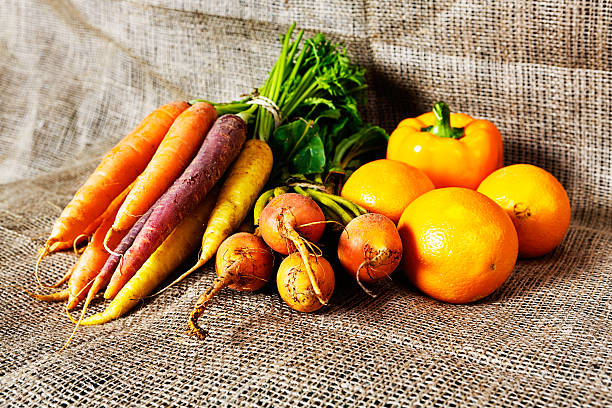Collection of yellow-toned vegetables: golden goodness stock photo