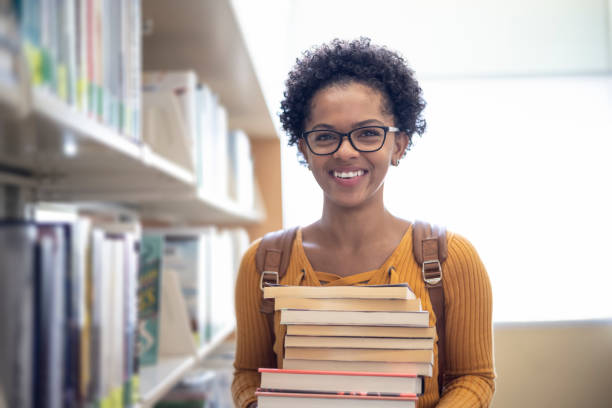 College Student at the Library stock photo