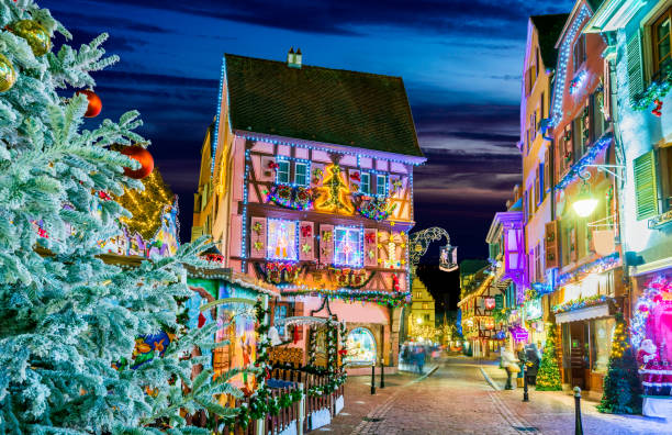 Colmar, Alsace, - Christmas March in France Colmar, France - December 2017: Gingerbread houses add Christmas Market of local craftsmen, famous in Alsace. colmar stock pictures, royalty-free photos & images