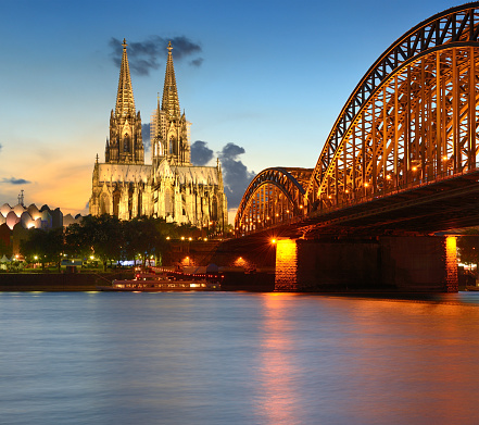 Cologne Cathedral, Hohenzollern Bridge and Rhine at night