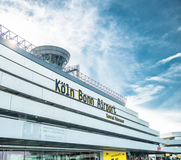 Cologne , Germany - March 13 2016 : Cologne Bonn Airport under the clouds stock photo
