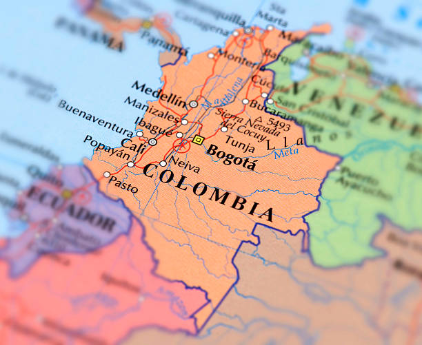 Colombia Map of Colombia. Selective Focus.  colombia stock pictures, royalty-free photos & images
