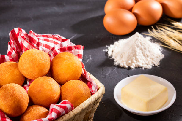 Colombian buñuelos, cheese balls and corn flour stock photo