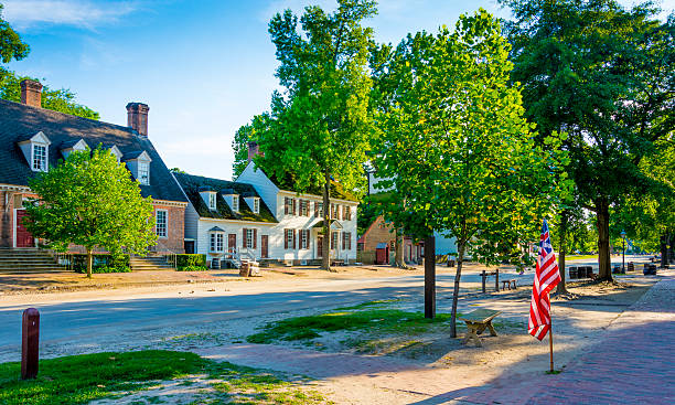 Colonial Williamsburg - Virginia A view down the main street in Colonial Williamsburg - Virginia. A historic area of the USA. williamsburg virginia stock pictures, royalty-free photos & images