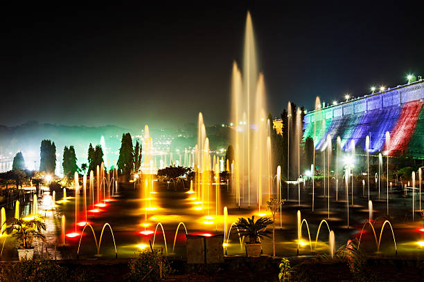 Color fountains Very beautiful fountains in Brindavan Garden, Mysore mysore stock pictures, royalty-free photos & images