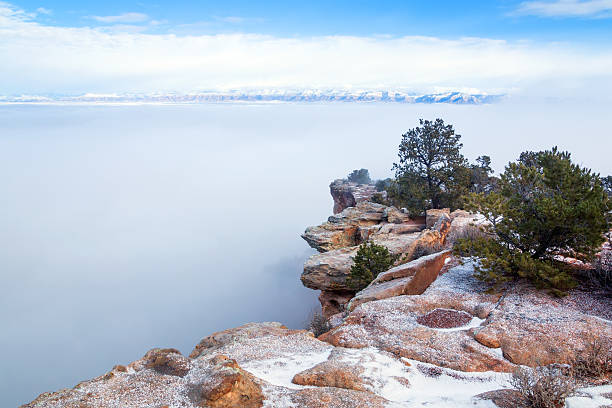 Colorado National Monument. Plateau in  snow, canyon,  fog stock photo