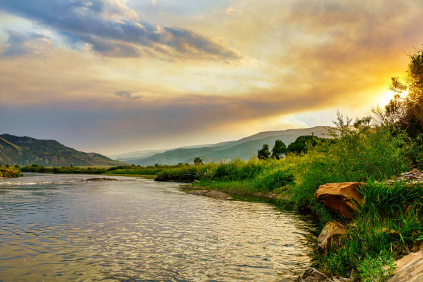 Colorado River Sunset Landscape Colorado River Sunset Landscape - Scenic views summer along the Colorado River in Western Colorado USA. colorado river stock pictures, royalty-free photos & images