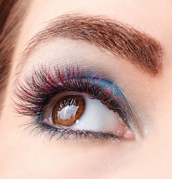Colored eyelash extensions stock photo