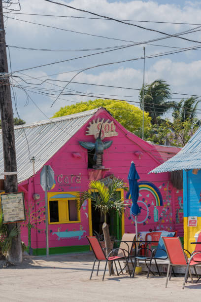 colored house on the tropical island of Holbox, Quintana Roo, Mexico stock photo