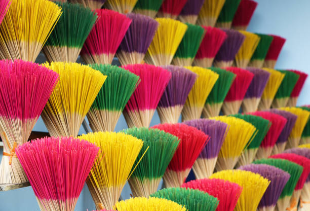 Colored incense sticks stock photo