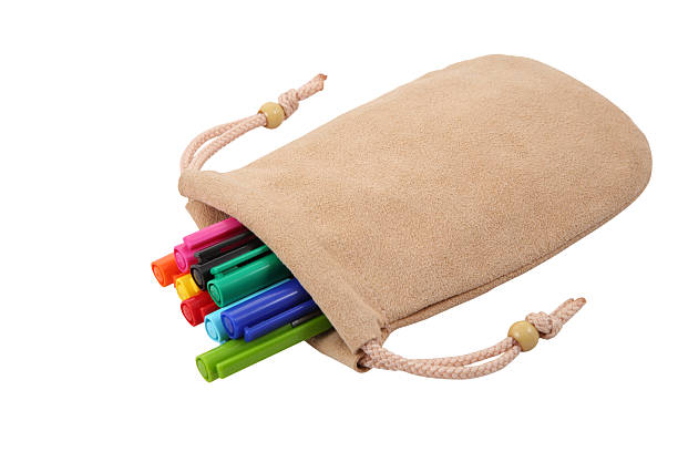 Colored pen in the bag stock photo