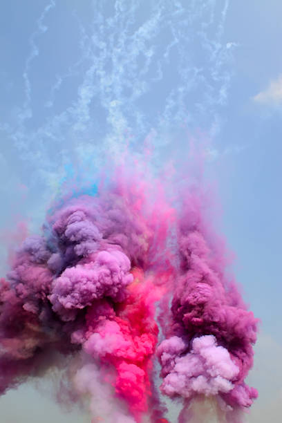 colored smoke colored smoke in the sky chemical reaction stock pictures, royalty-free photos & images
