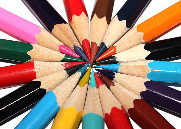 Colored wooden pencils stock photo